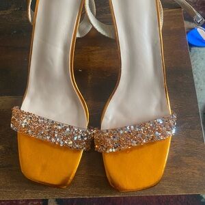 SHEIN Gold and Orange Crystal Embellished Heels